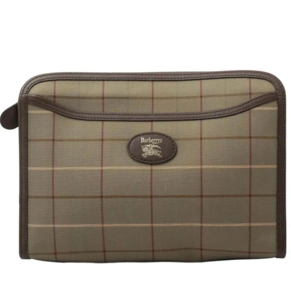 Burberry Tan Plaid Cosmetic Pouch with Brown Trim
